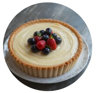 Simmply Recipes - Cook smart Eat better. 2 Creamy fruit tart topped with fresh strawberries and blueberries on a rustic plate.